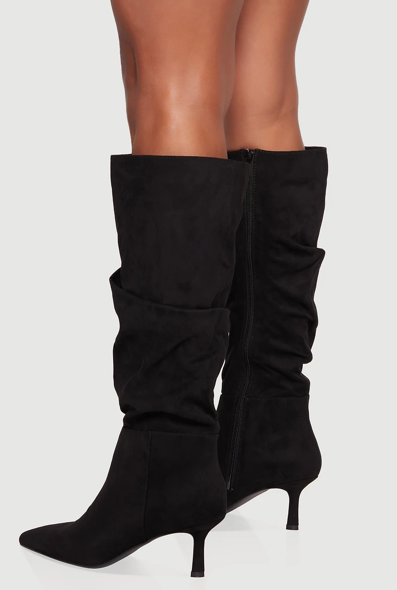 Pointy Toe Side Zip Stiletto Slouch Boots