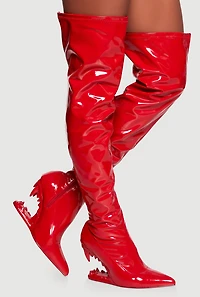 Fang Wedge Thigh High Boots