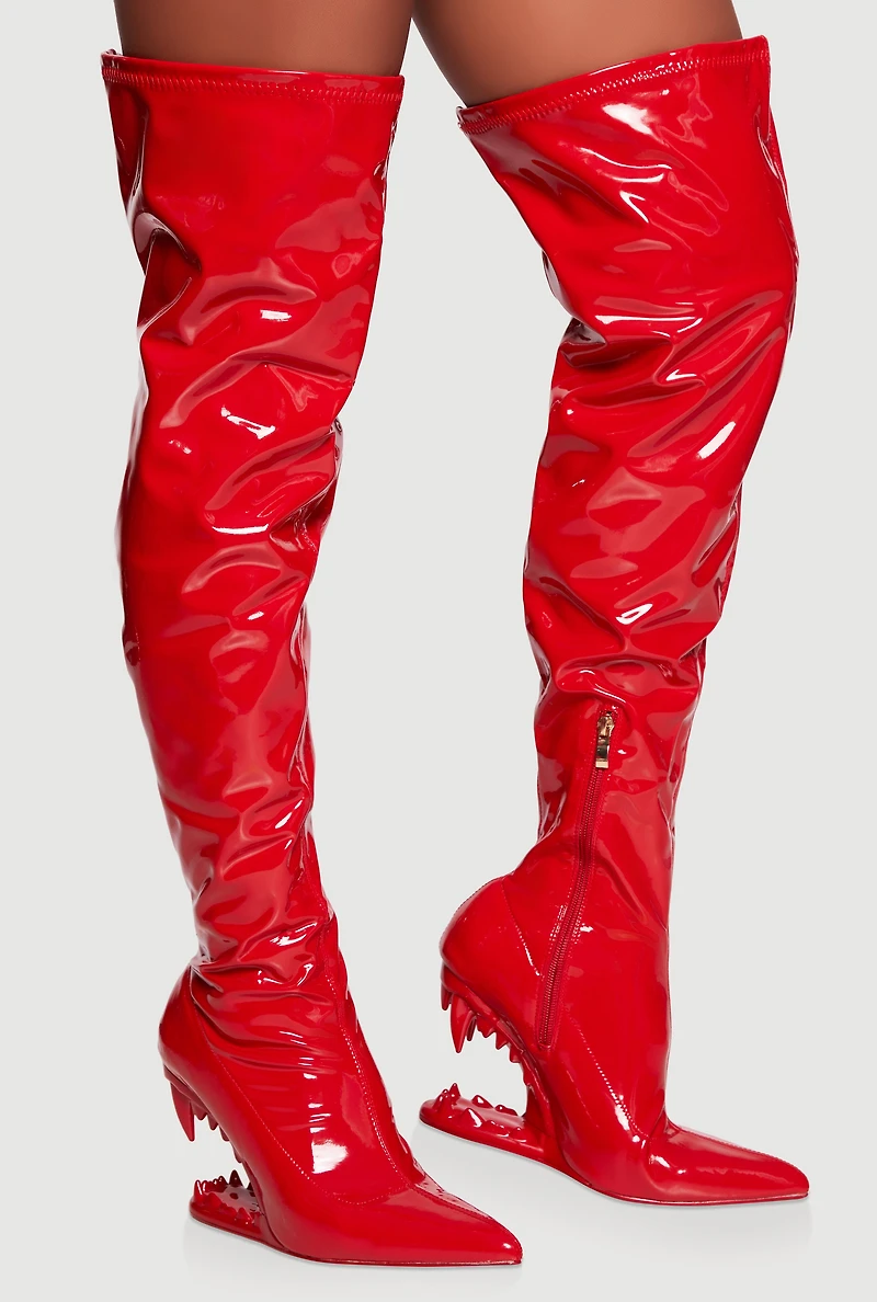 Fang Wedge Thigh High Boots