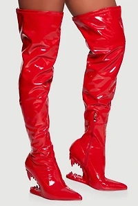 Fang Wedge Thigh High Boots