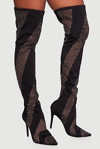 Rhinestone Chevron Cutout Thigh High Boots