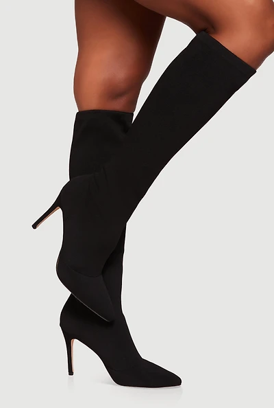 Womens Stiletto Pointy Toe Knee High Sock Boots,