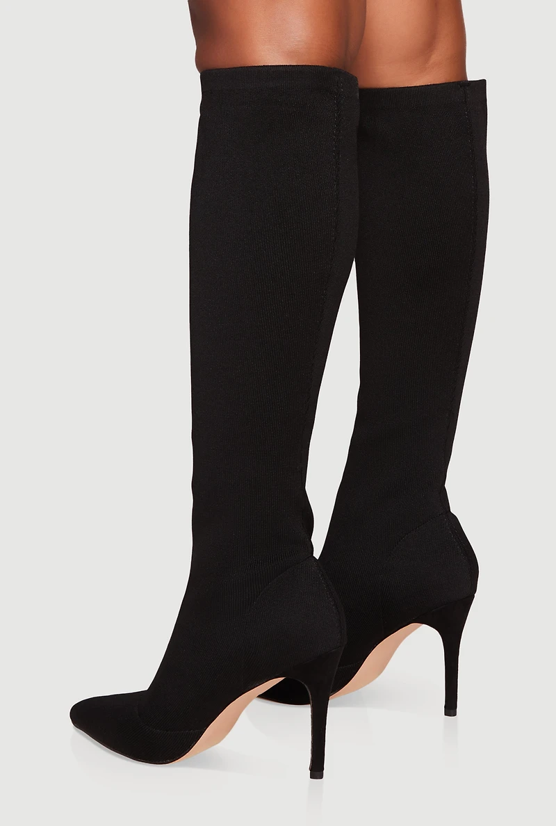 Womens Stiletto Pointy Toe Knee High Sock Boots,