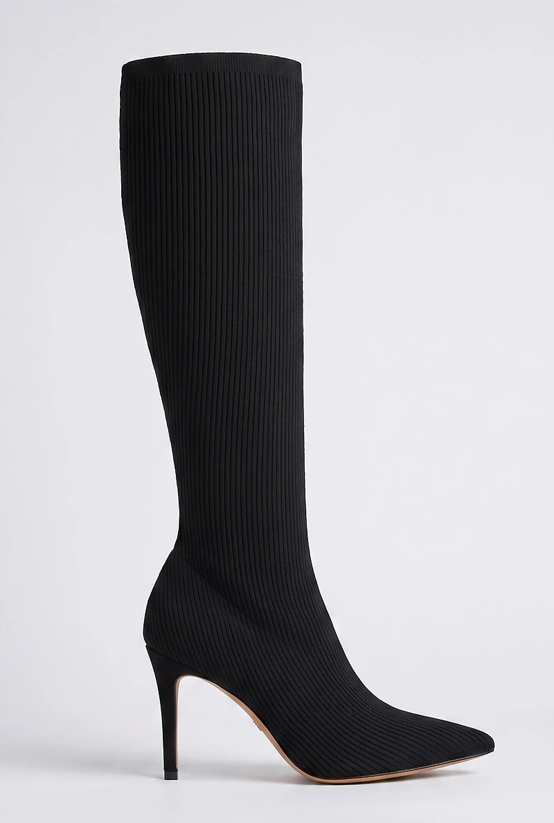 Pointed Toe Knee High Stiletto Sock Boots