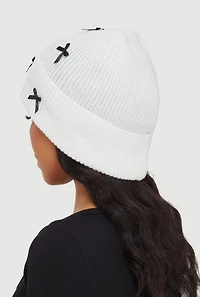 Womens Bow Detail Cuff Beanie, White