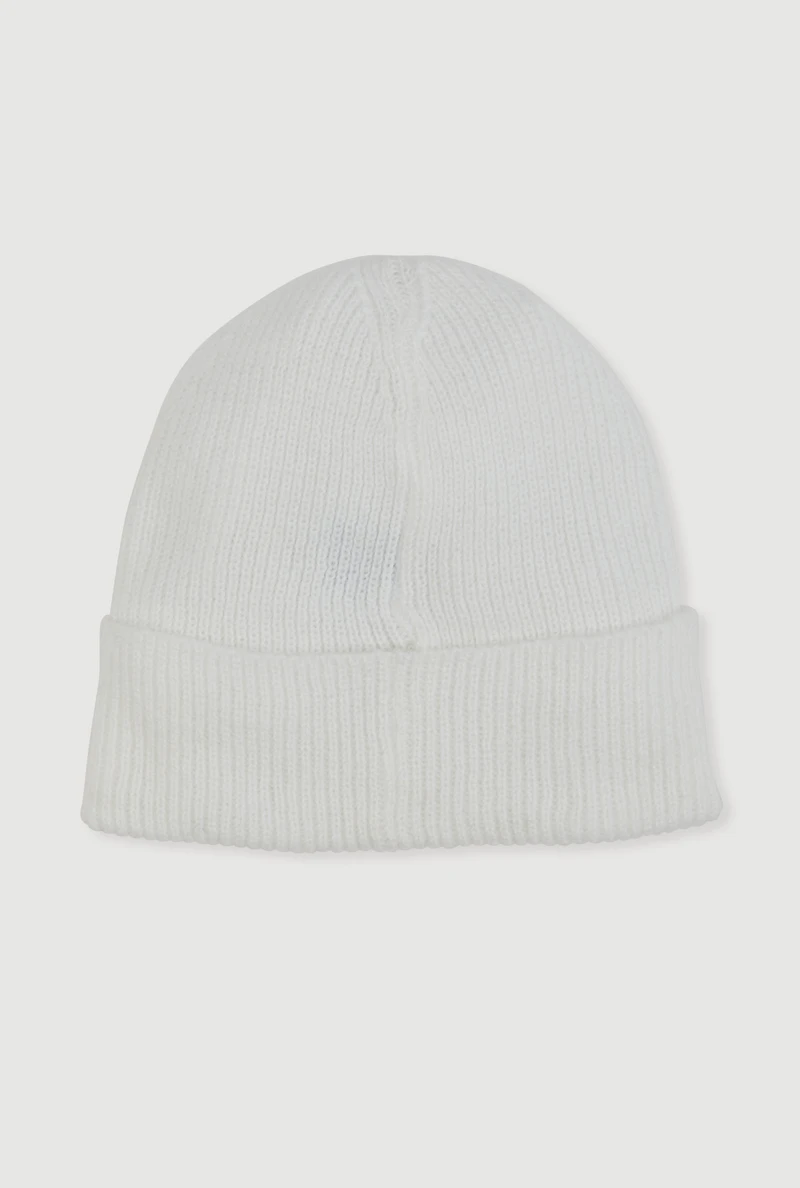 Womens Bow Detail Cuff Beanie, White