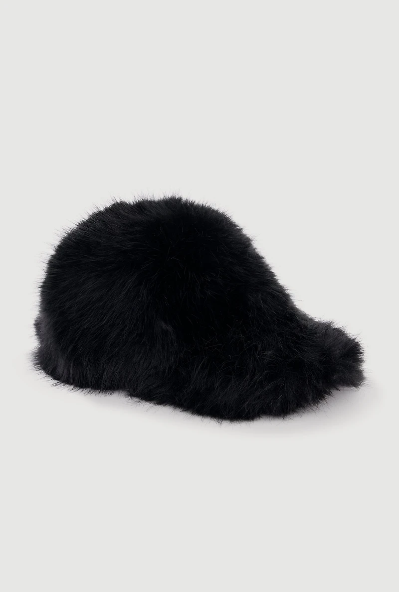 Womens Velcro Strap Faux Fur Baseball Cap,