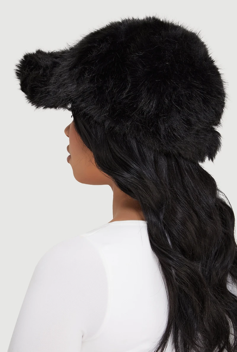 Womens Velcro Strap Faux Fur Baseball Cap,
