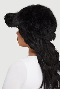 Womens Velcro Strap Faux Fur Baseball Cap,