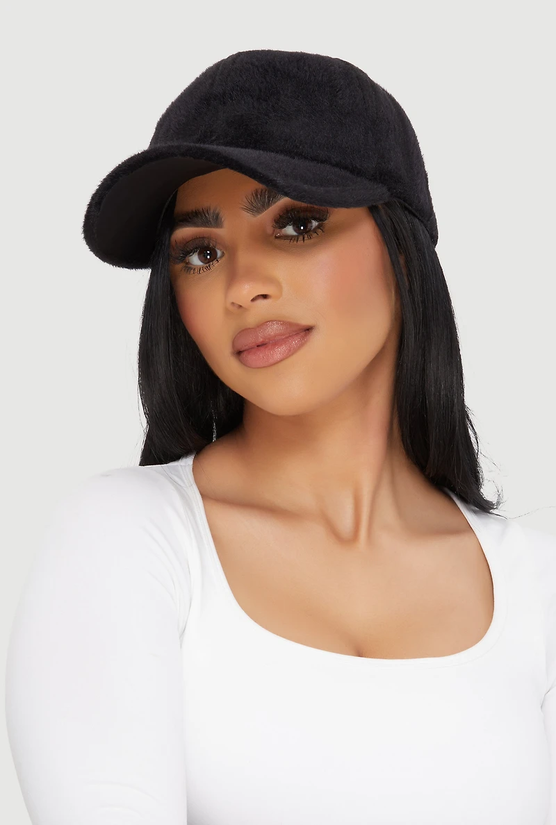 Womens Solid Faux Fur Baseball Cap,