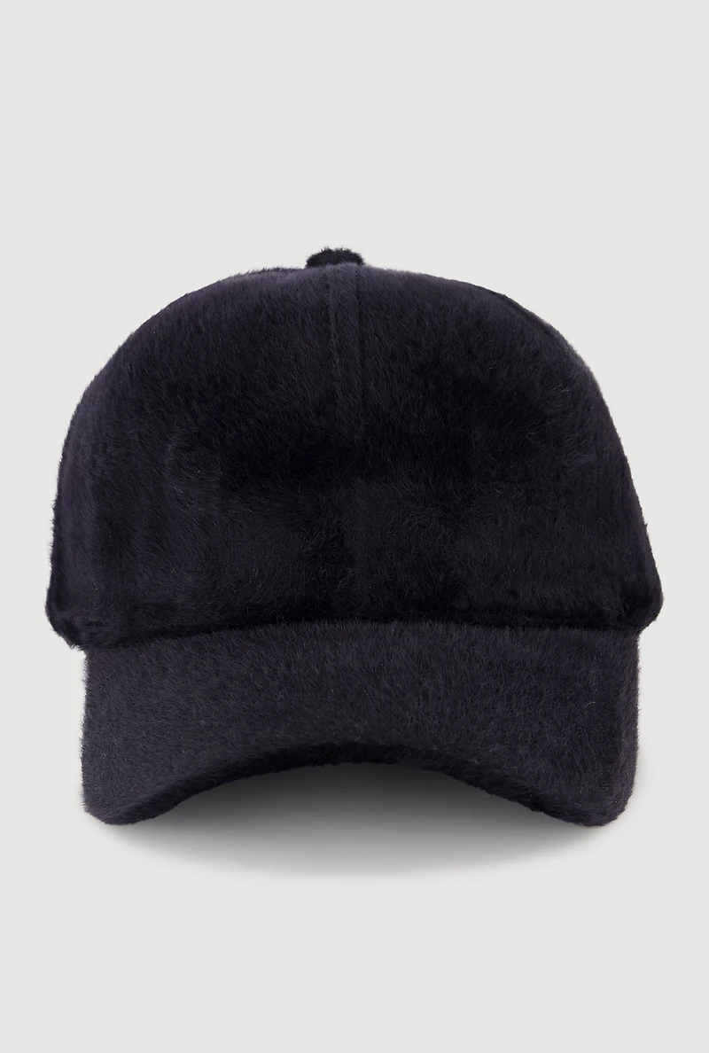Womens Solid Faux Fur Baseball Cap,