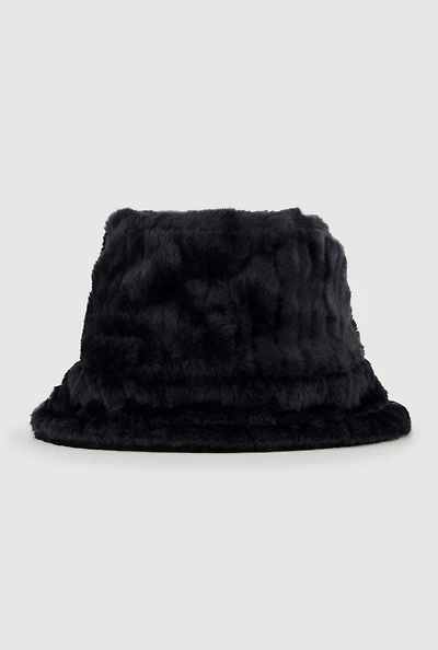 Faux Fur Ribbed Knit Bucket Hat