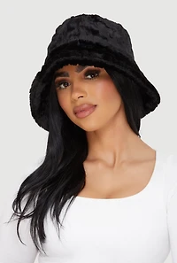 Faux Fur Ribbed Knit Bucket Hat