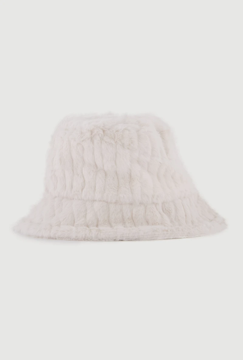 Faux Fur Ribbed Knit Bucket Hat