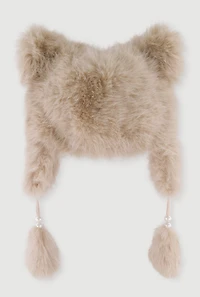 Womens Faux Fur Bear Ears Trapper Hat, Beige