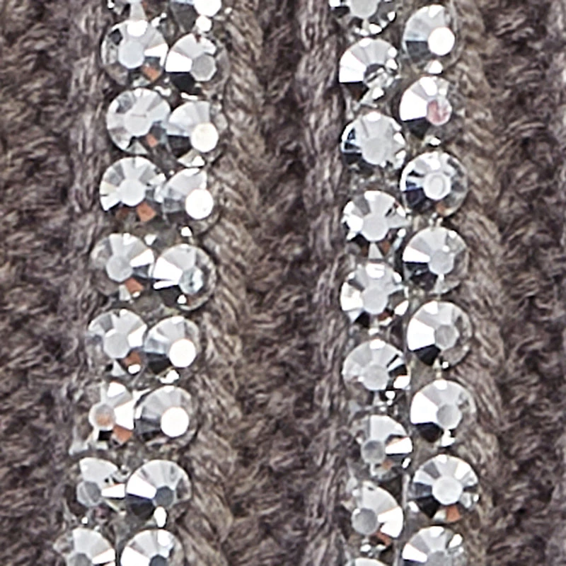 Rhinestone Beanie with Faux Fur Pom Pom