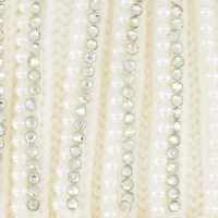 Faux Fur Pom Pom Faux Pearl and Rhinestone Striped Beanie