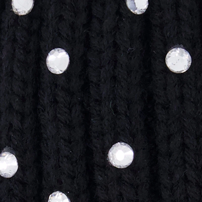 Faux Fur Pom Pom Rhinestone Detail Beanie