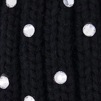 Faux Fur Pom Pom Rhinestone Detail Beanie