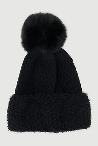 Eyelash Knit Trim Pom Pom Beanie