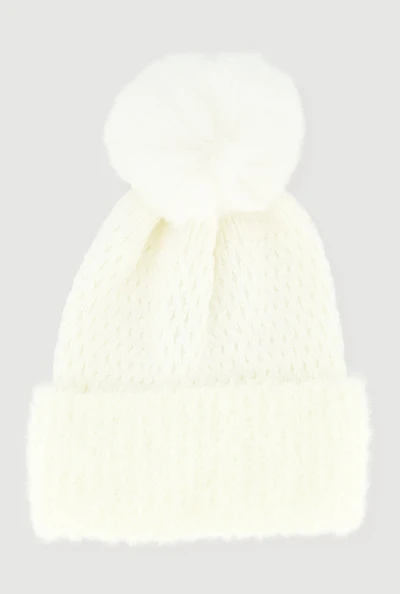 Eyelash Knit Trim Pom Pom Beanie