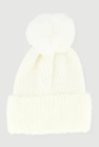 Eyelash Knit Trim Pom Pom Beanie