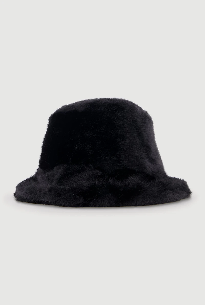 Womens Faux Fur Bucket Hat,