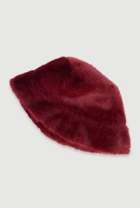 Womens Faux Fur Bucket Hat, Burgundy