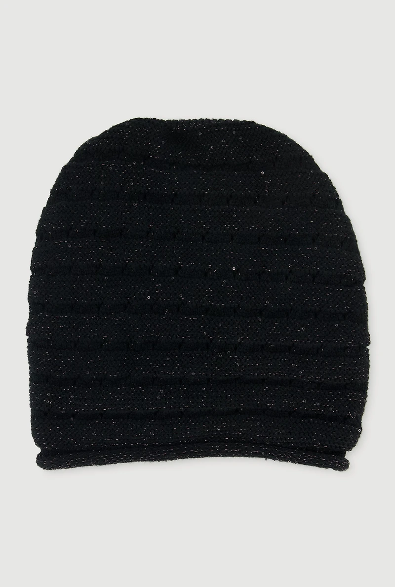 Sequin Detail Lurex Slouch Beanie