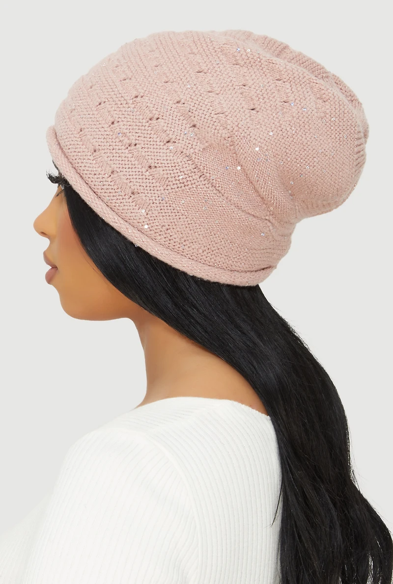 Sequin Detail Lurex Slouch Beanie