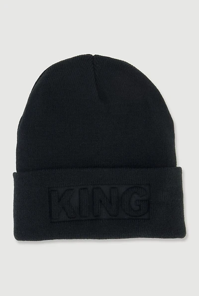 Womens King Embossed Cuff Beanie, Black