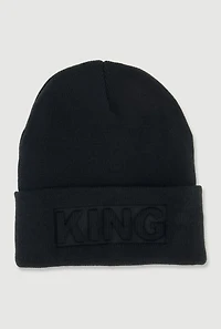 Womens King Embossed Cuff Beanie, Black