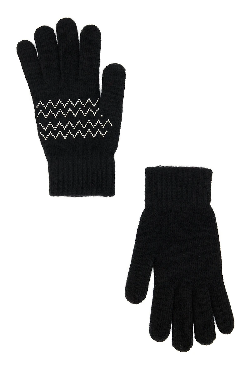 Rhinestone Chevron Detail Wool Gloves