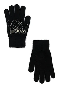 Rhinestone Faux Pearl Studded Wool Gloves