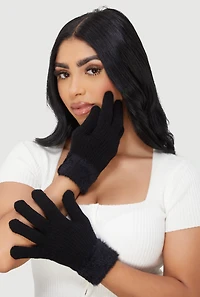 Gloves with Eyelash Knit Cuff