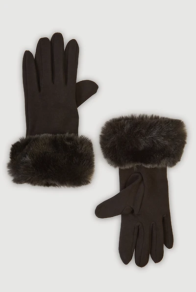 Faux Fur Trim Cuffed Gloves