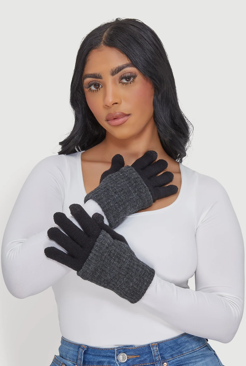 Rib Knit Fold Over Gloves