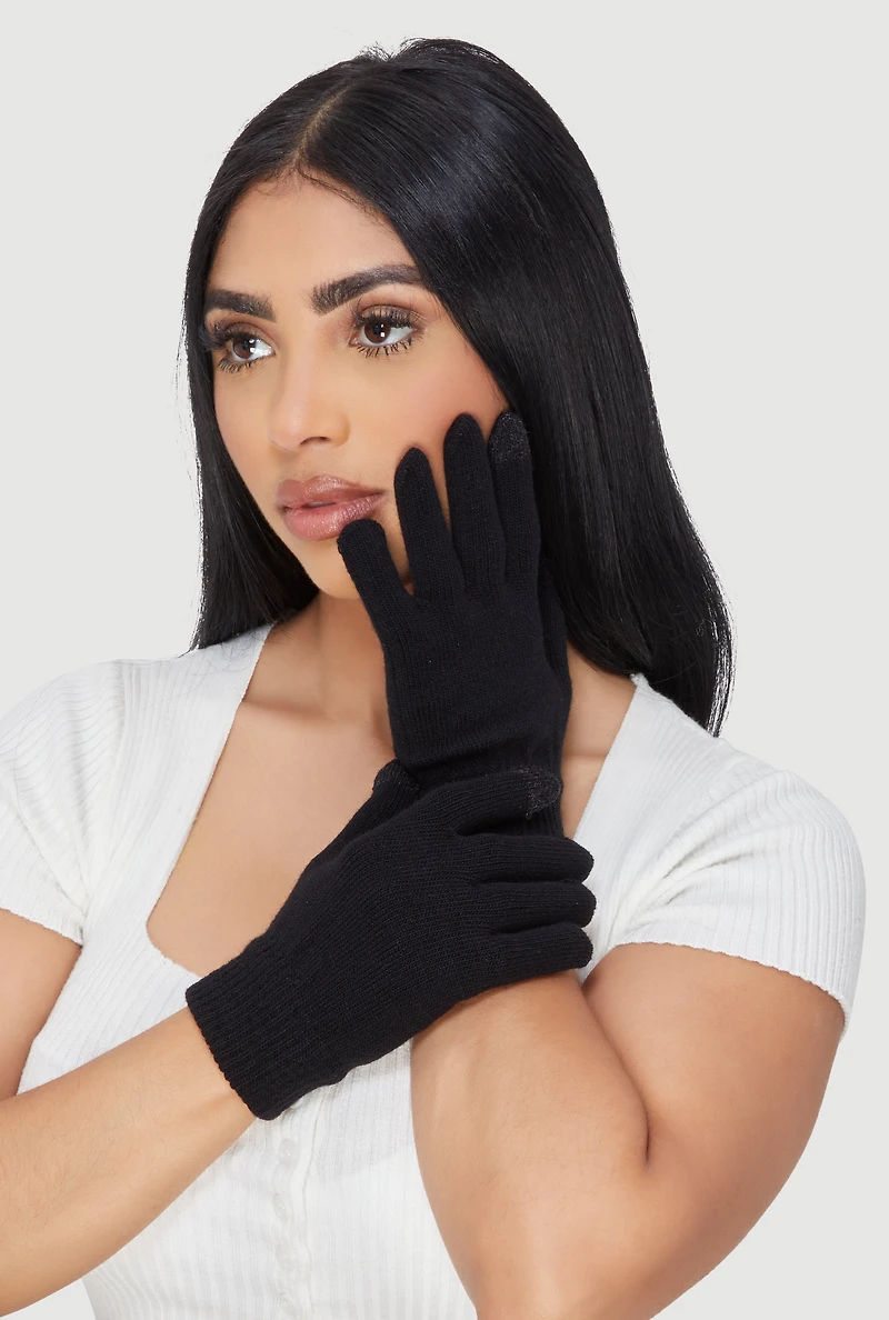 Ribbed Knit Texting Gloves