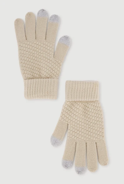 Womens Textured Knit Texting Gloves, Beige