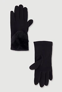 Gloves with Faux Fur Heart Detail