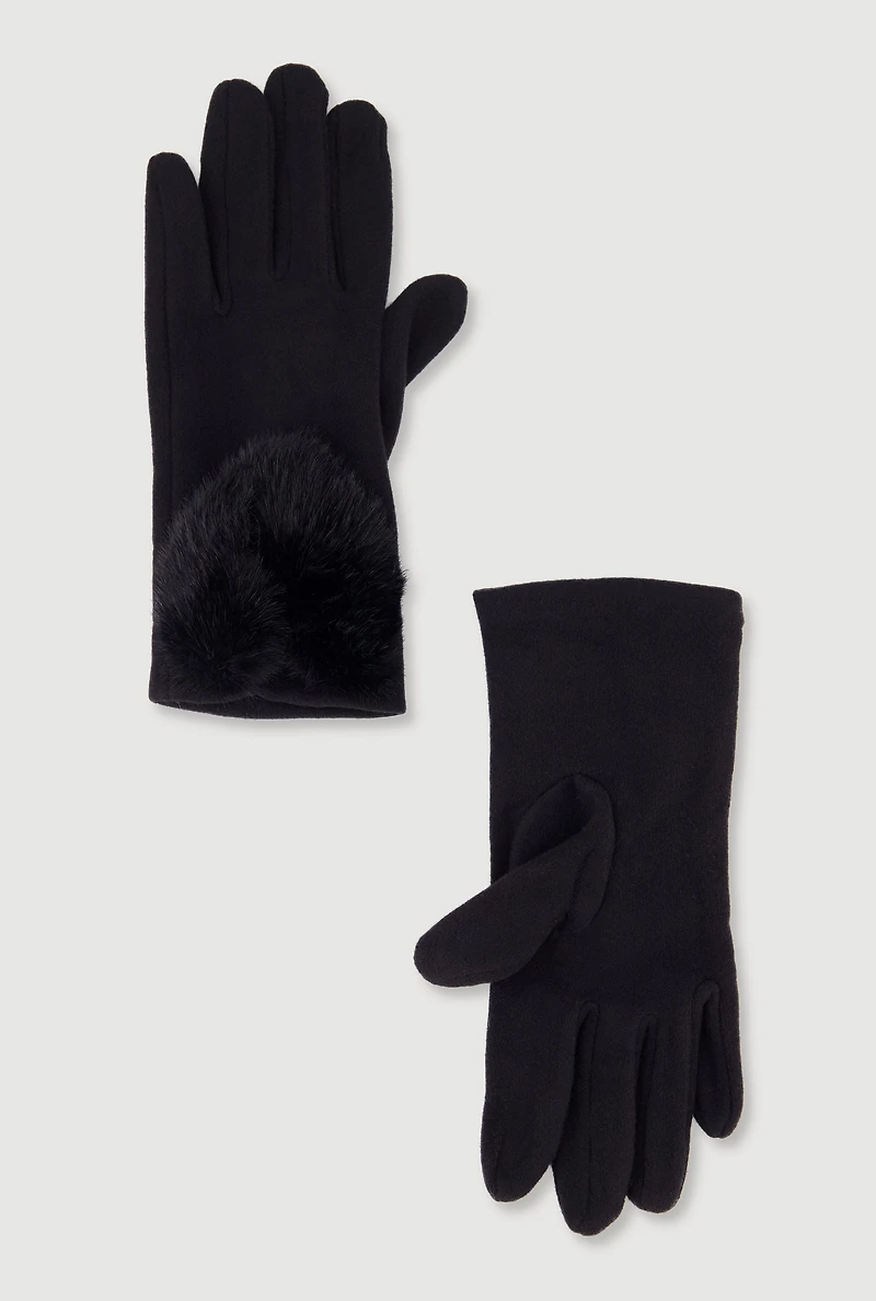 Gloves with Faux Fur Heart Detail