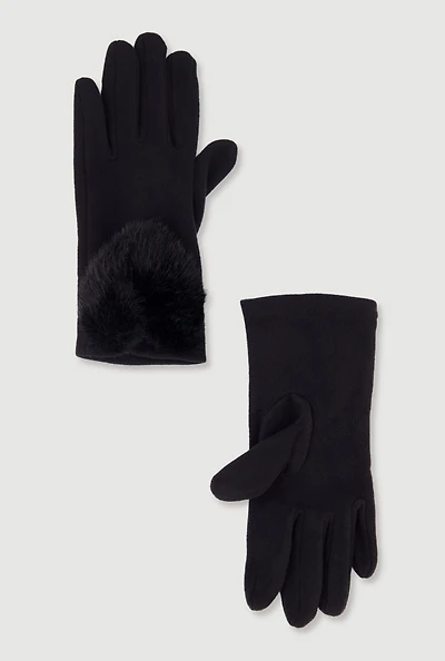 Gloves with Faux Fur Heart Detail