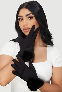 Gloves with Faux Fur Heart Detail