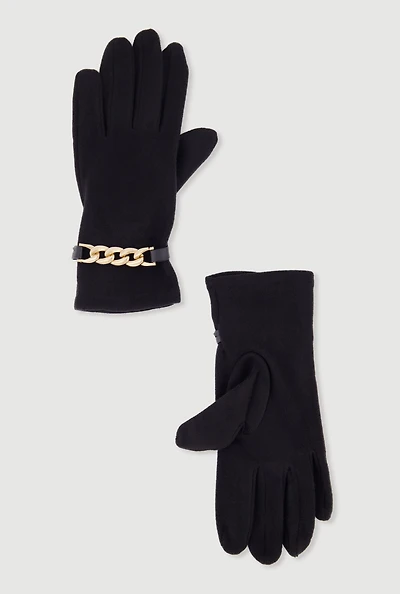 Womens Metallic Chain Detail Gloves, Black