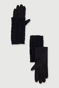 Faux Suede Texting Gloves with Cable Knit Hand Warmers