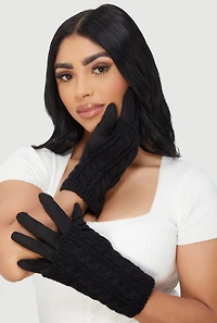 Faux Suede Texting Gloves with Cable Knit Hand Warmers