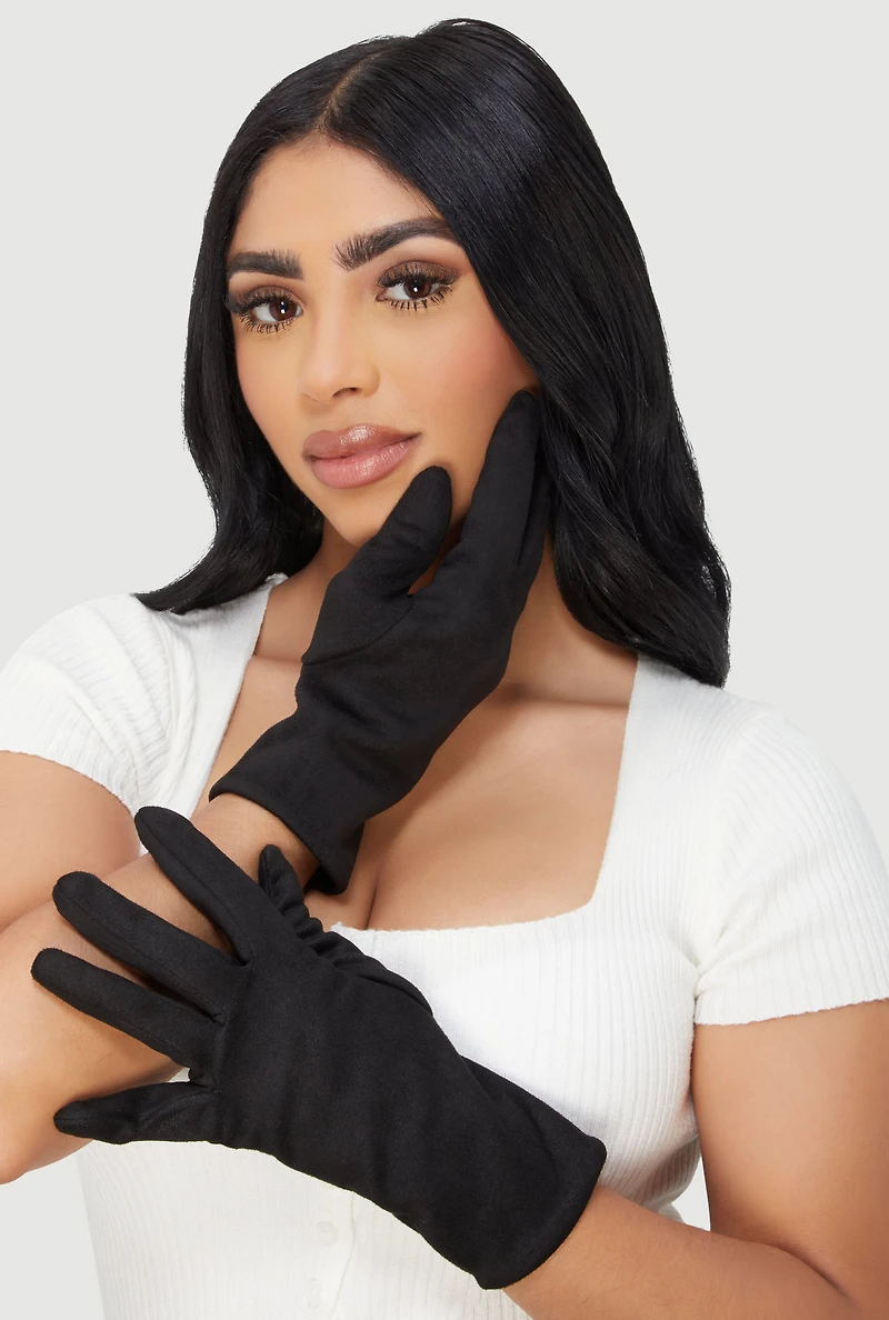 Faux Suede Texting Gloves with Cable Knit Hand Warmers