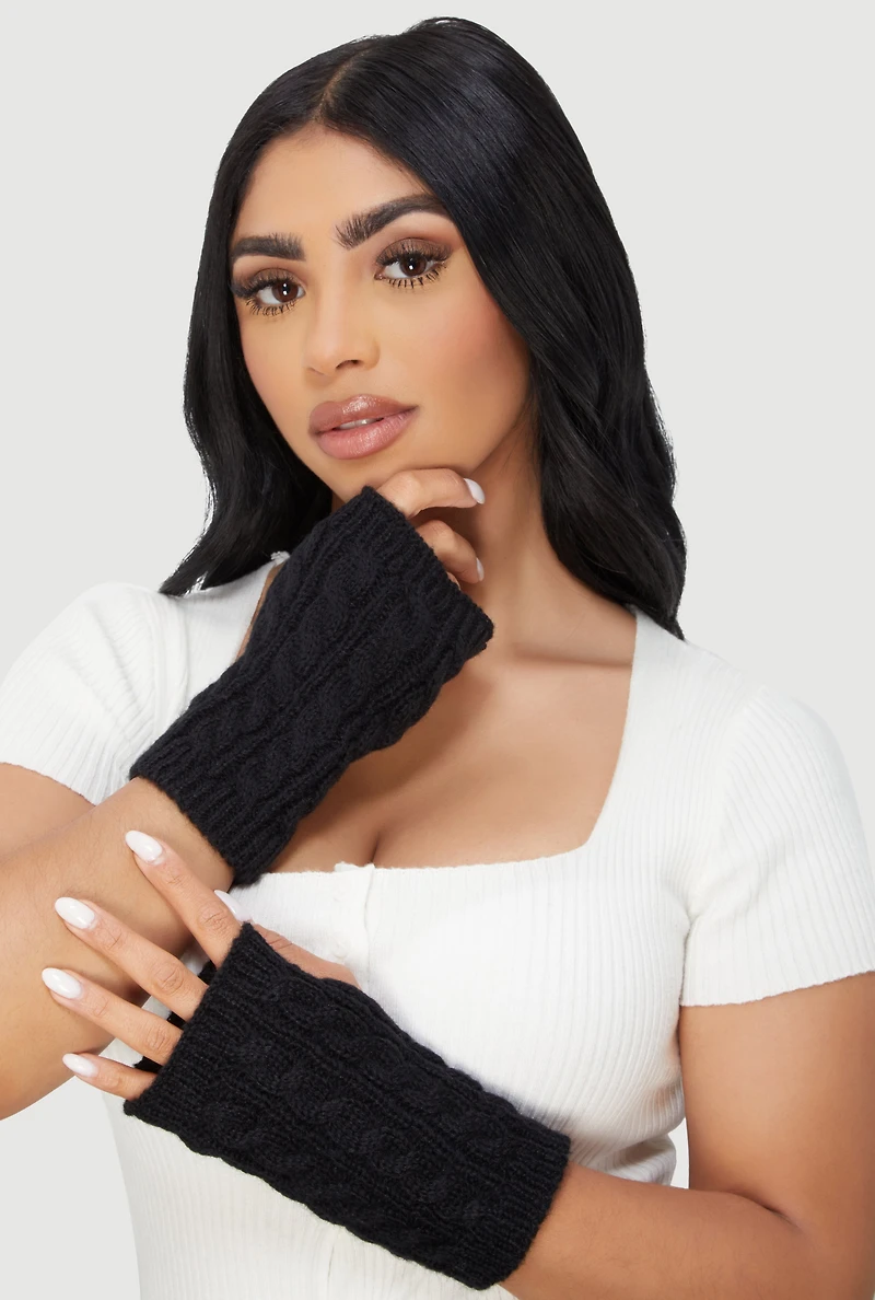 Faux Suede Texting Gloves with Cable Knit Hand Warmers