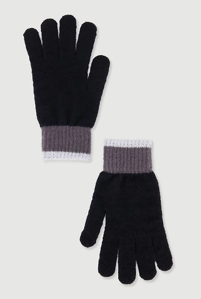 Color Blocked Lurex Trim Brushed Knit Gloves