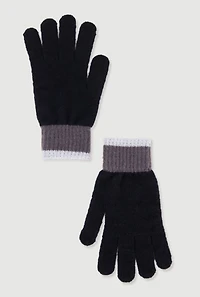 Color Blocked Lurex Trim Brushed Knit Gloves